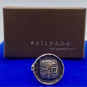 Silpada Retired Sterling Silver Etched Mosaic Coin Disc Ring w/Box